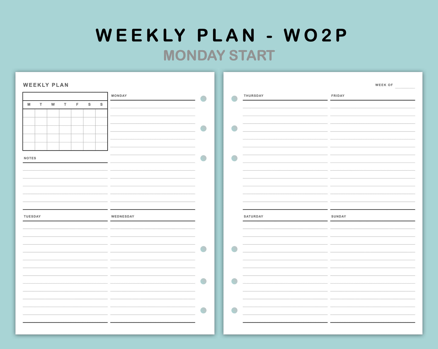 B6 Wide Inserts - Weekly Plan - WO2P - with Calendar