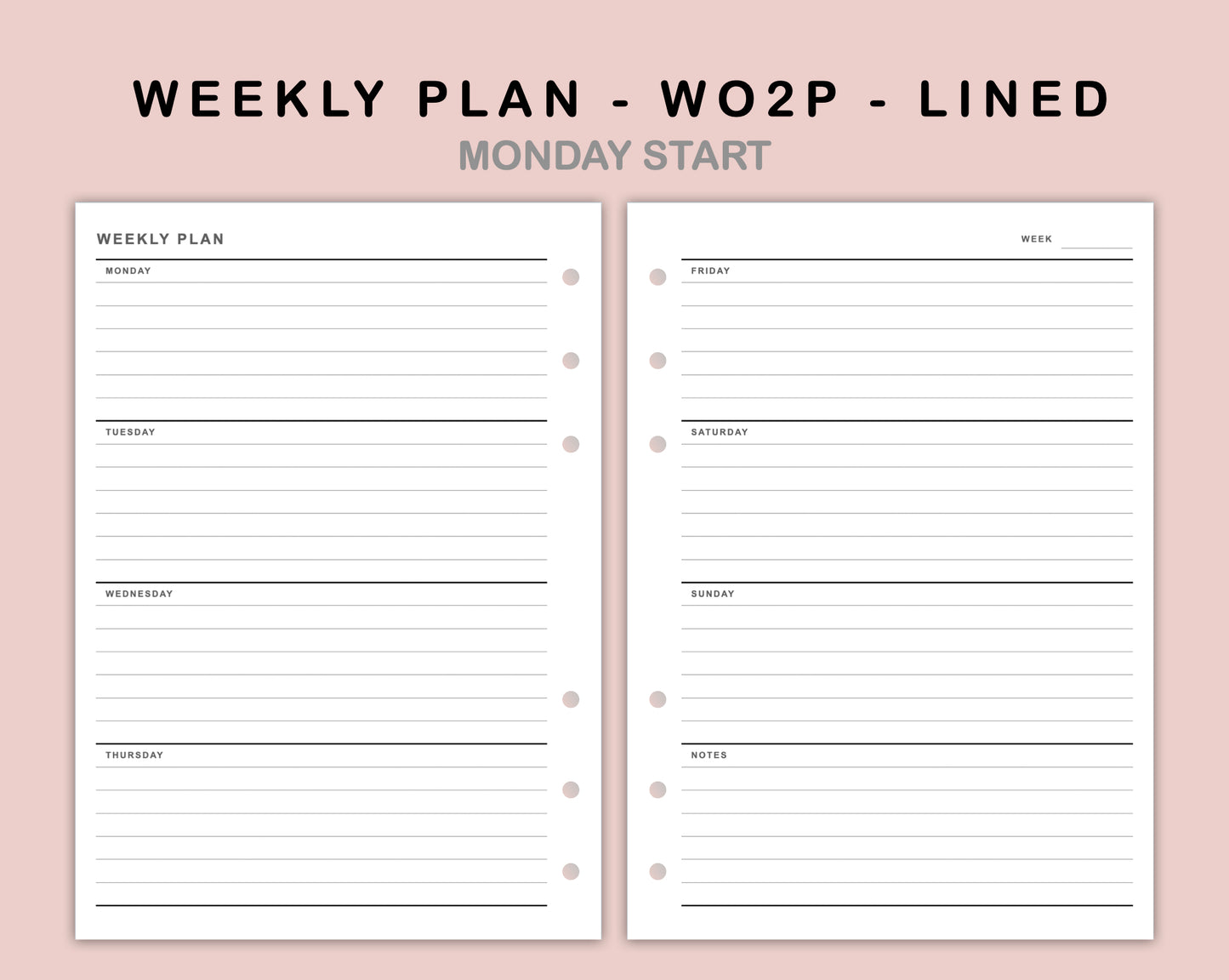B6 Inserts - Weekly Plan - WO2P - Lined