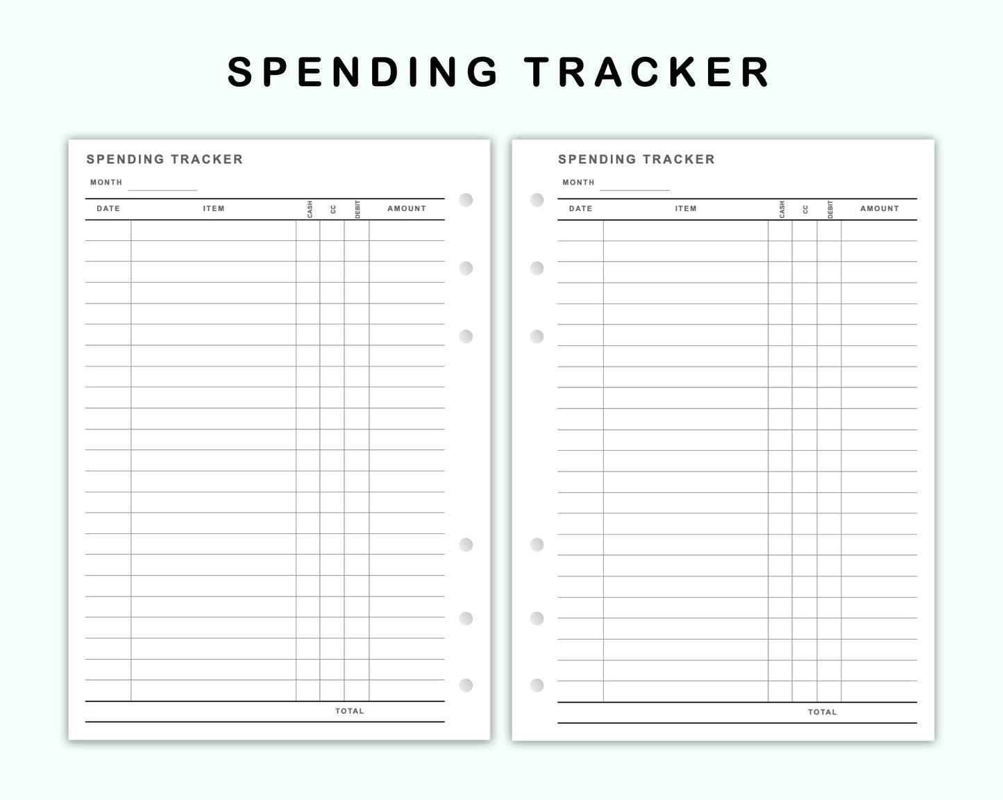 Personal Wide Inserts - Spending Tracker