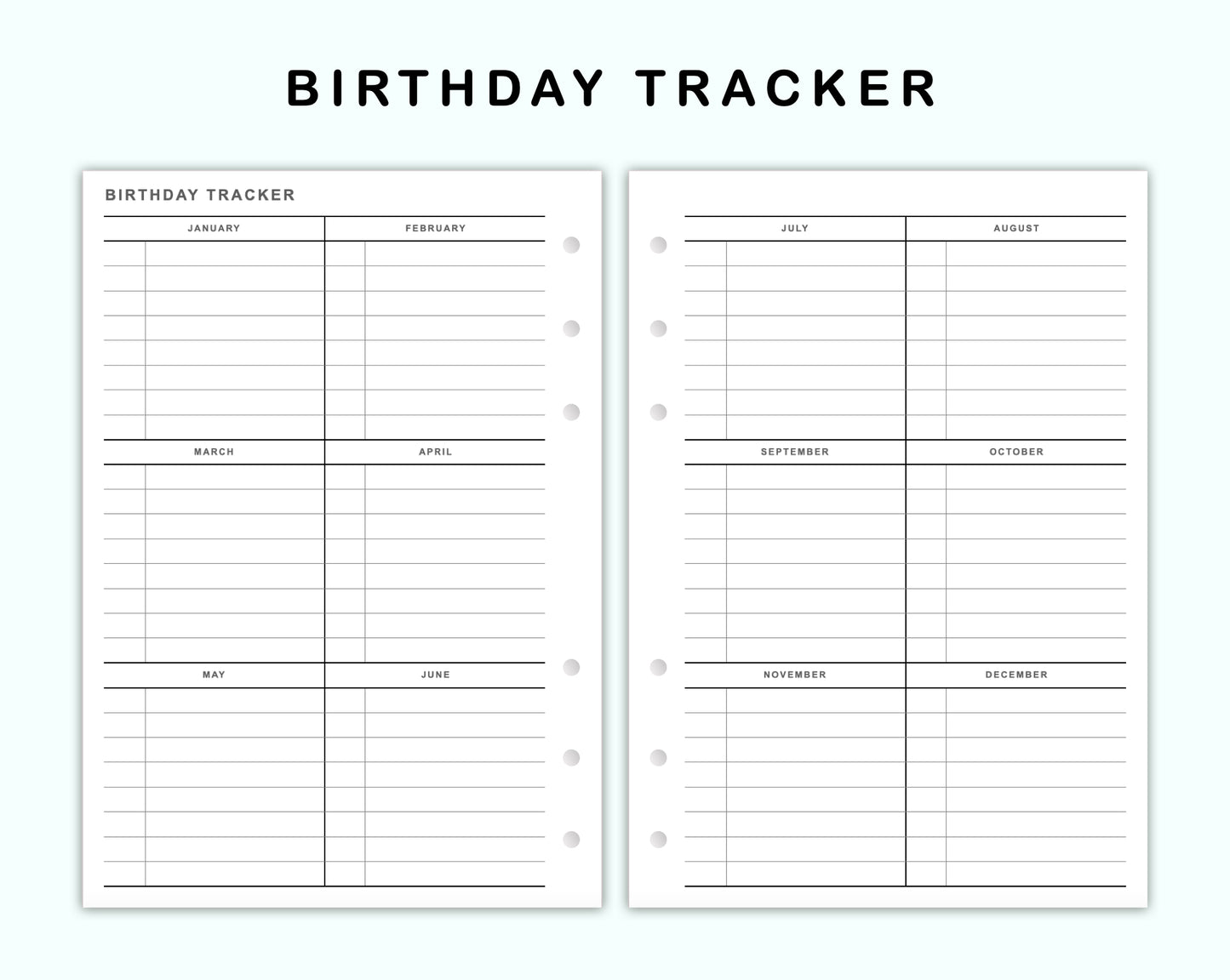 Personal Wide Inserts - Birthday Tracker
