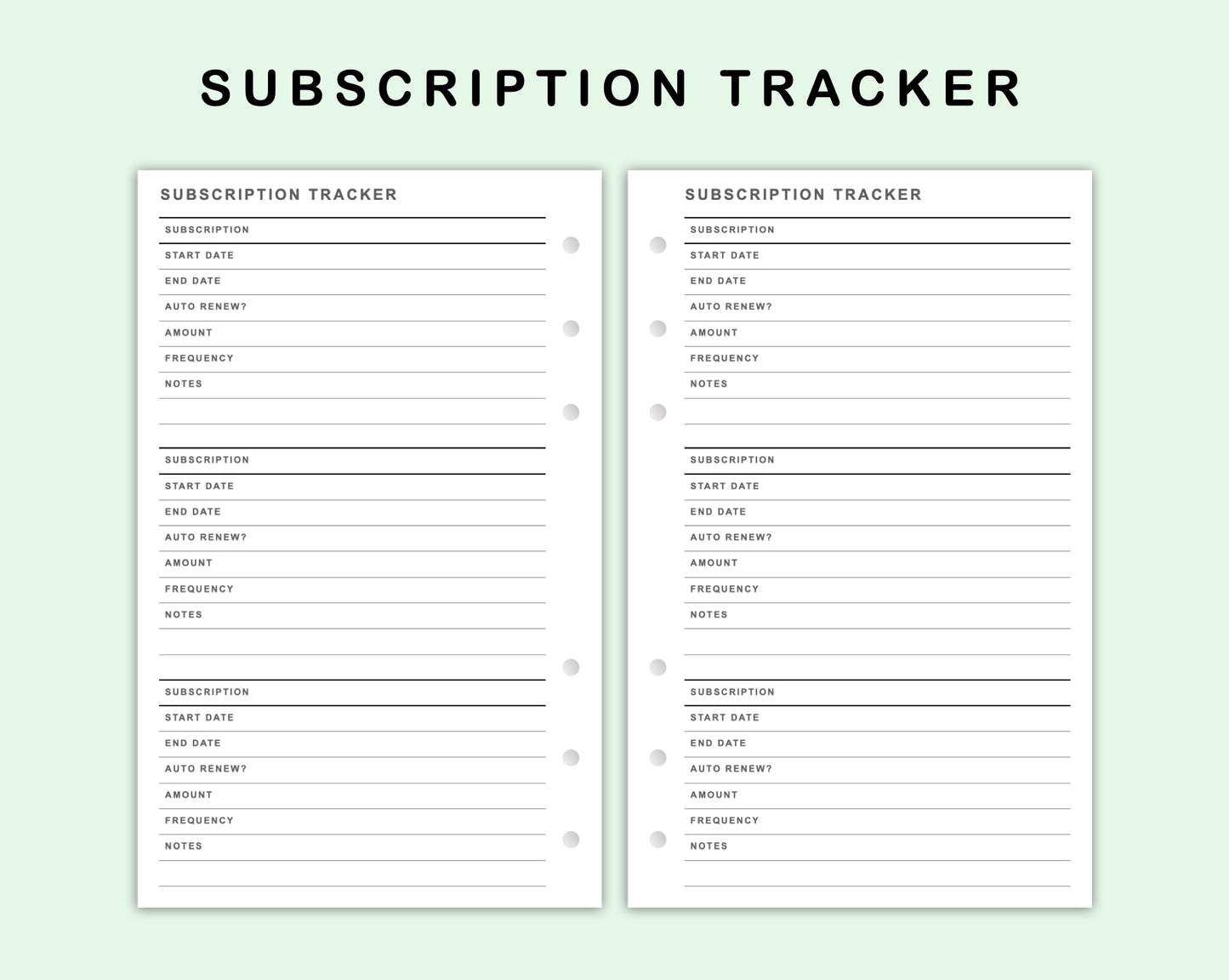 FC Compact Inserts - Subscription Tracker