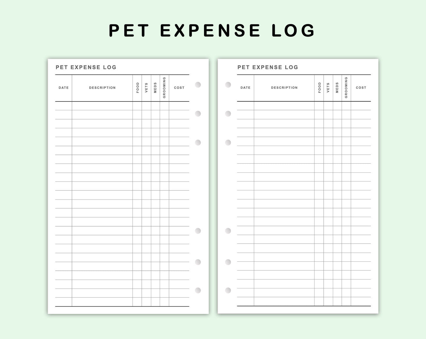 FC Compact Inserts - Pet Expense Log