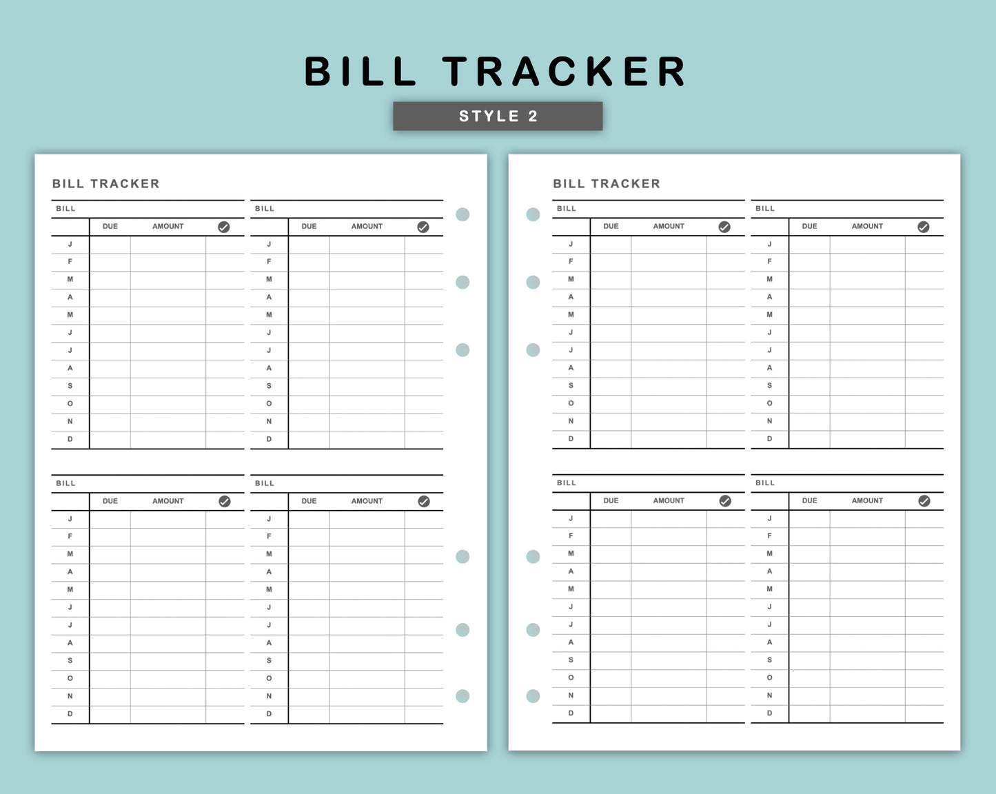 B6 Wide Inserts - Bill Tracker