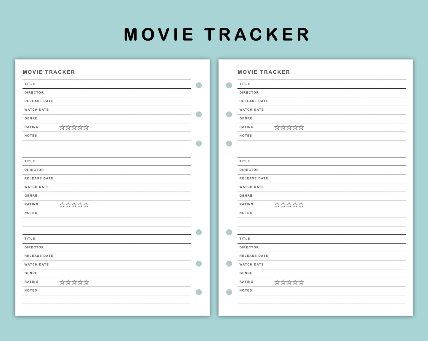 B6 Wide Inserts - Movie Tracker