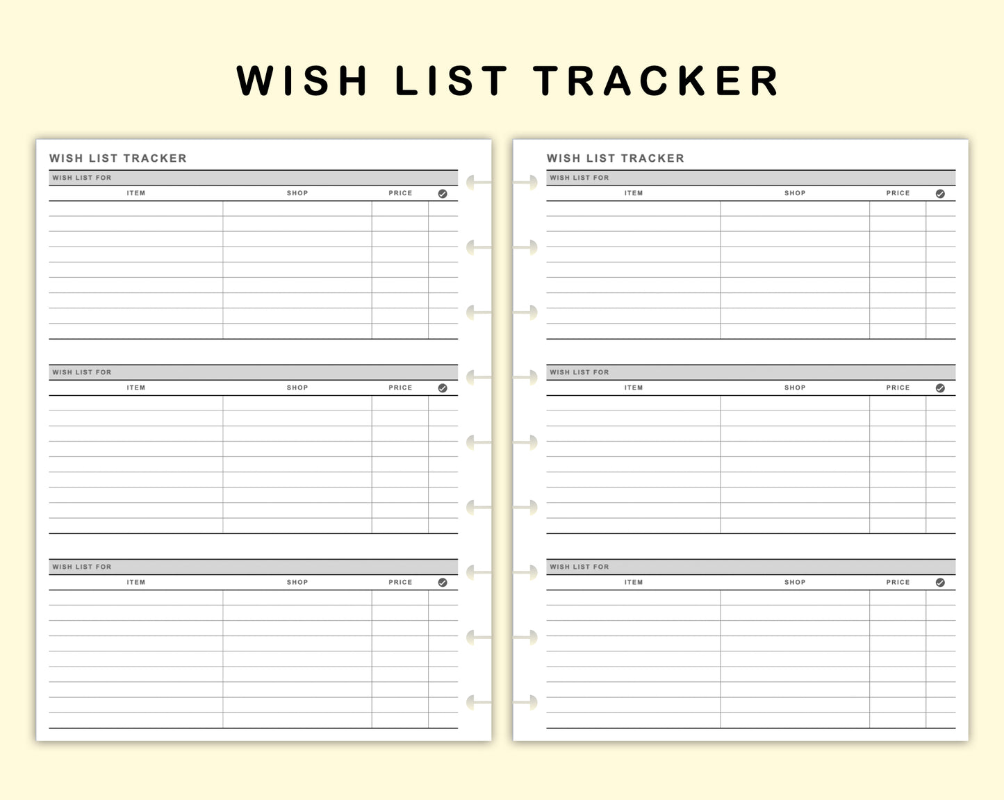 Classic HP Inserts - Wish List Tracker by Wish List For