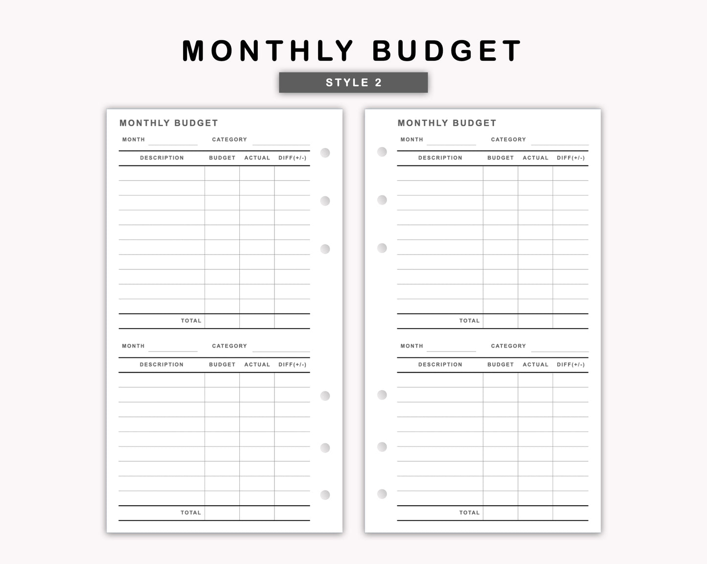 Personal Inserts - Monthly Budget
