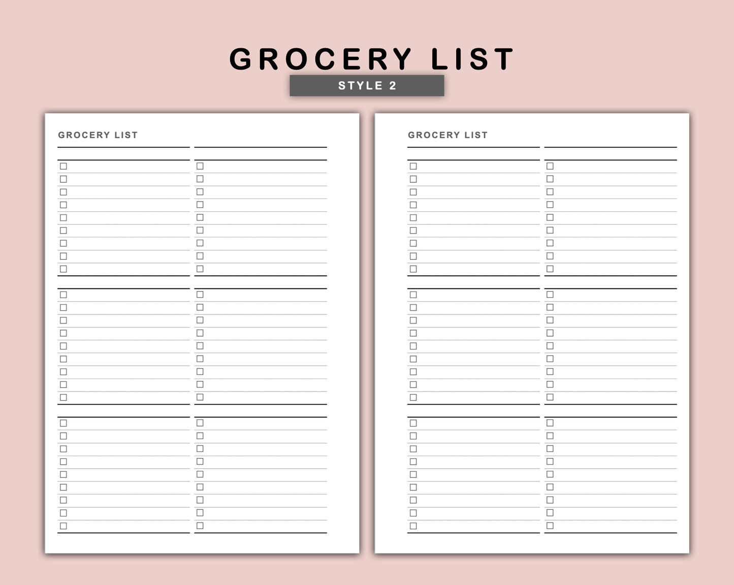 B6 Inserts - Grocery List