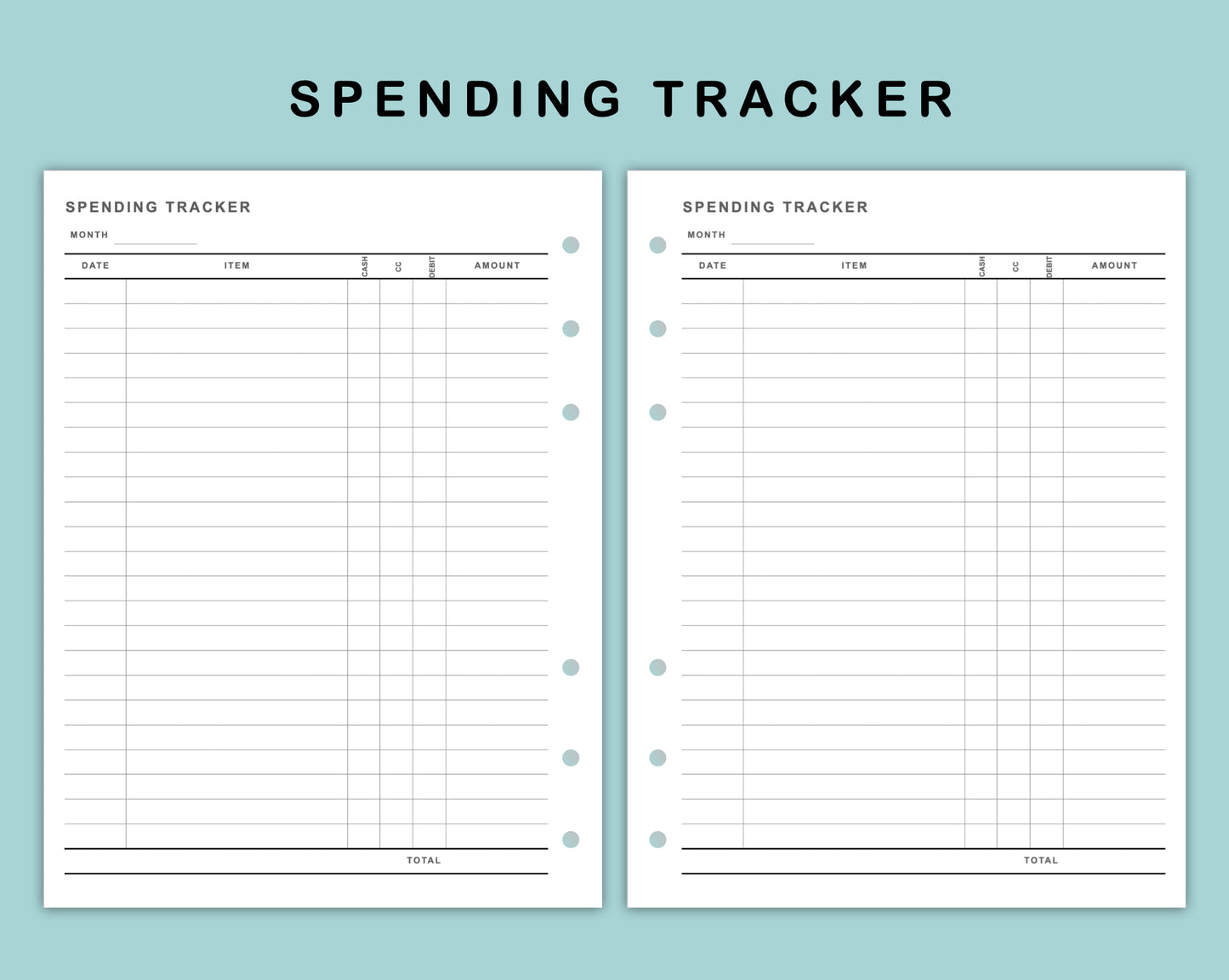 B6 Wide Inserts - Spending Tracker