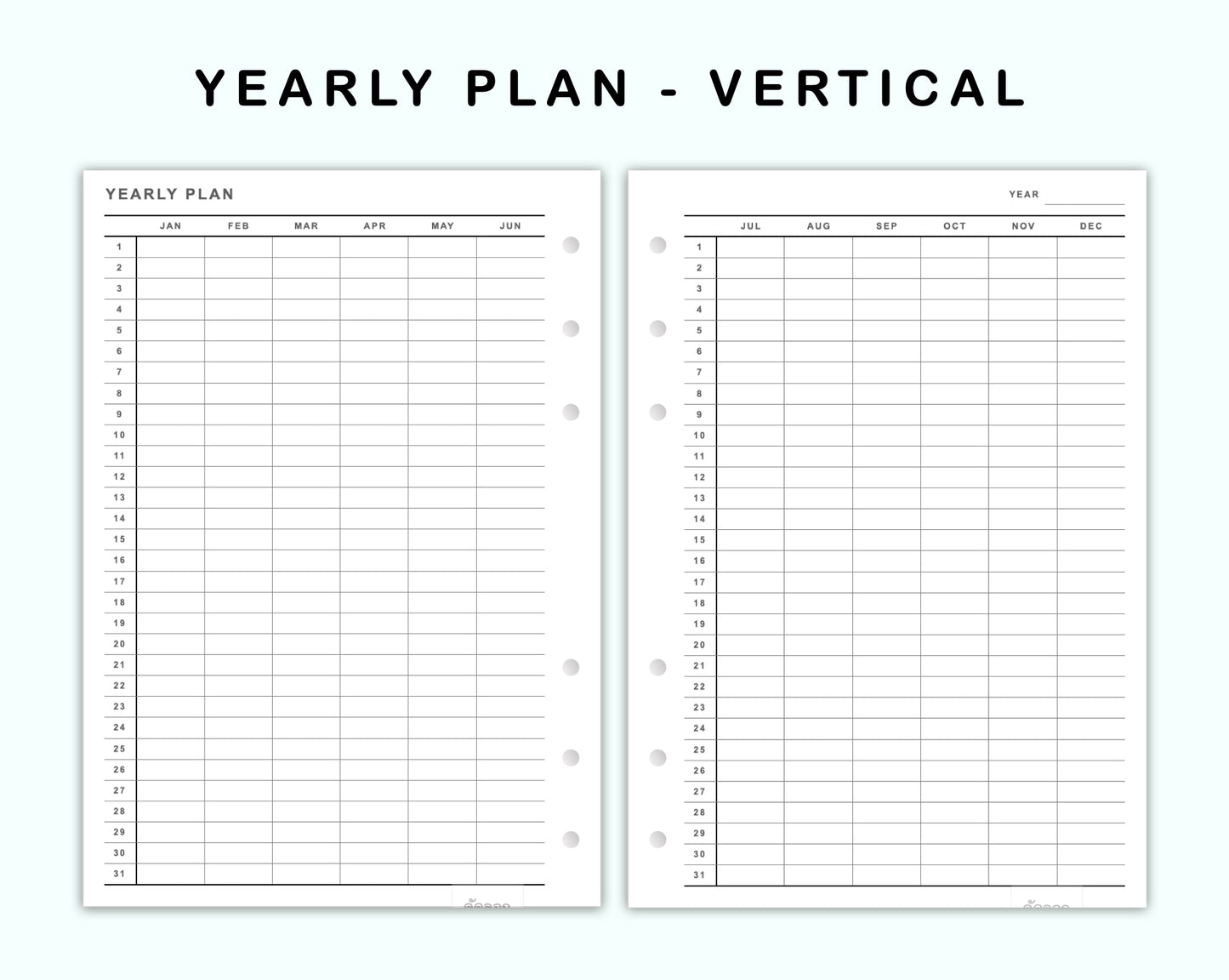 Personal Wide Inserts - Yearly Plan - Vertical