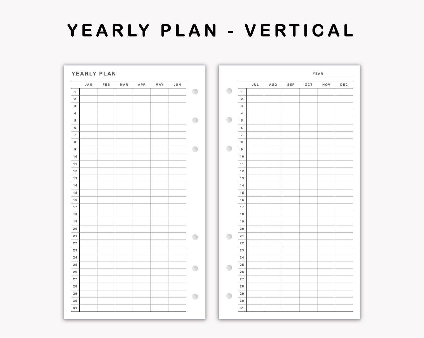 Personal Inserts - Yearly Plan - Vertical