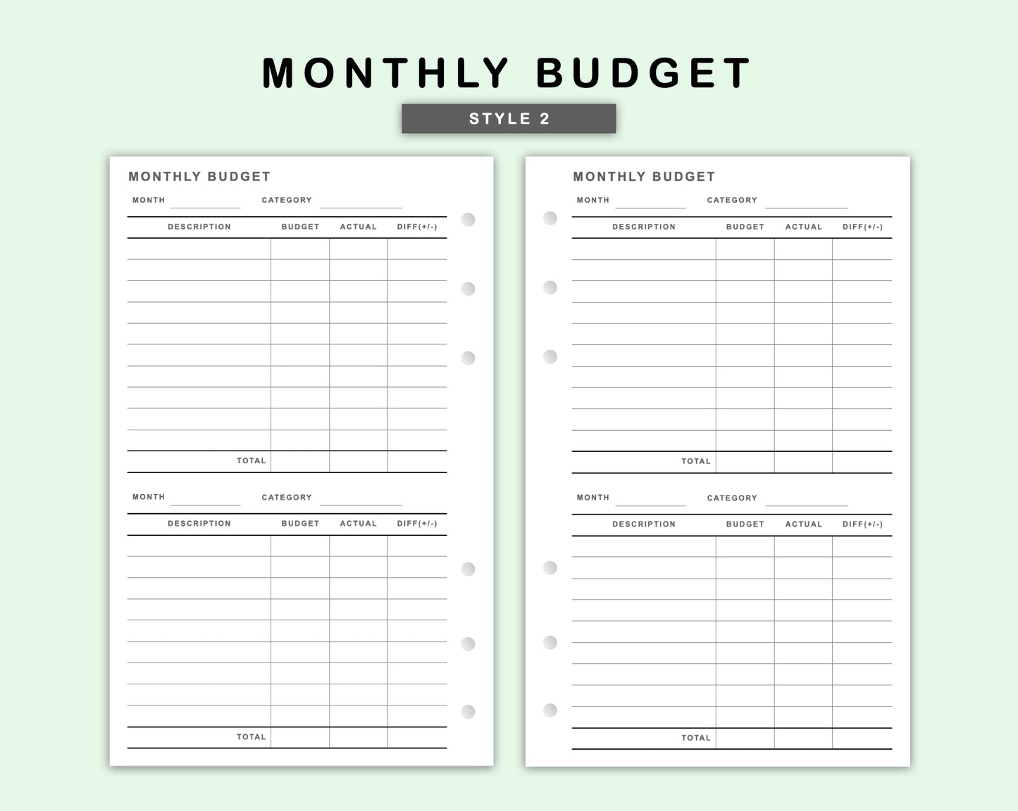 FC Compact Inserts - Monthly Budget