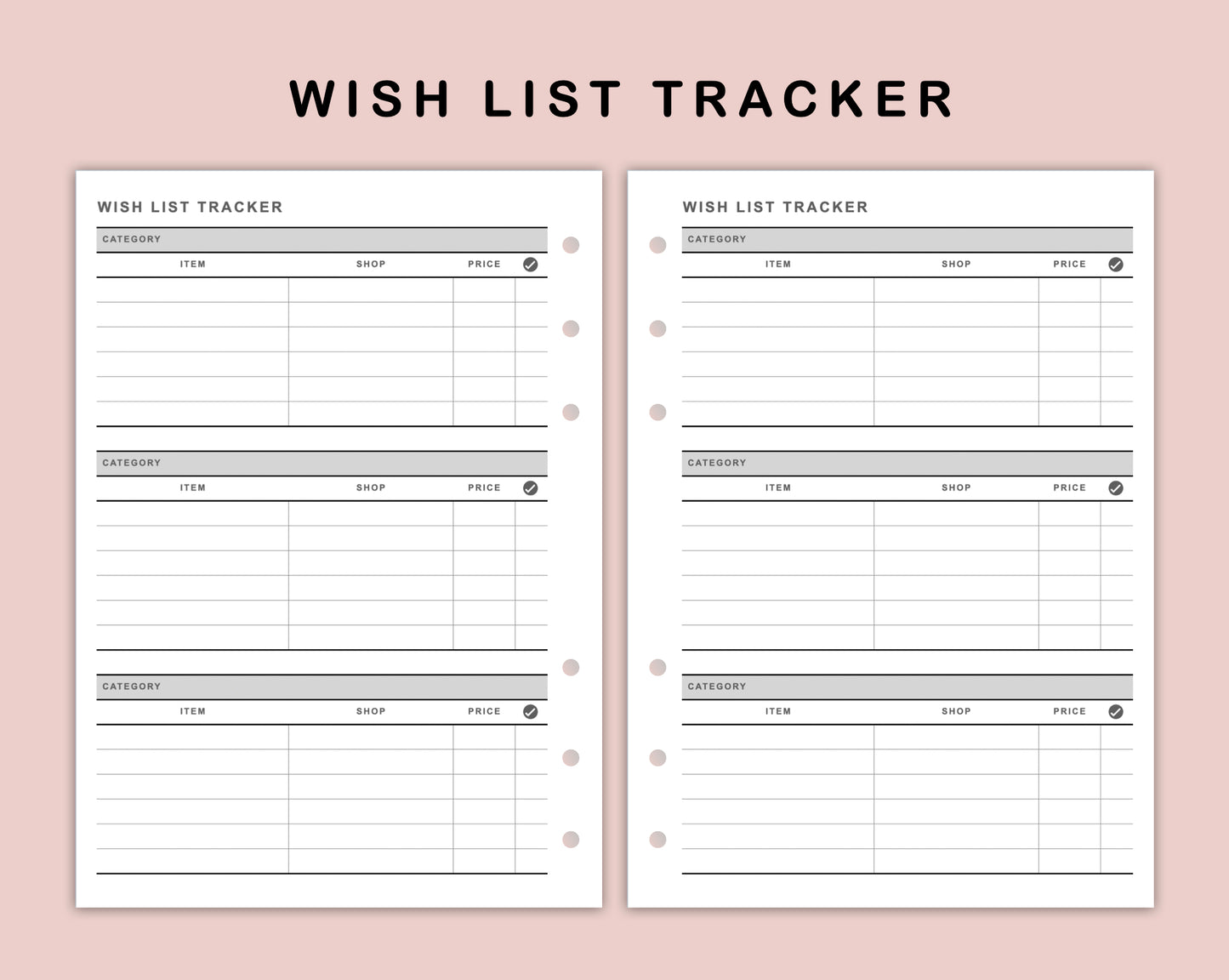 B6 Inserts - Wish List Tracker by Category