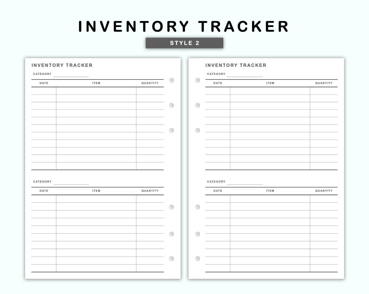 Personal Wide Inserts - Inventory Tracker