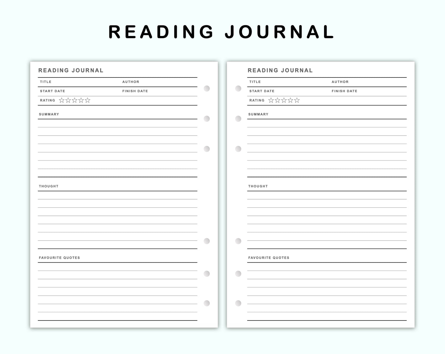 Personal Wide Inserts - Reading Journal