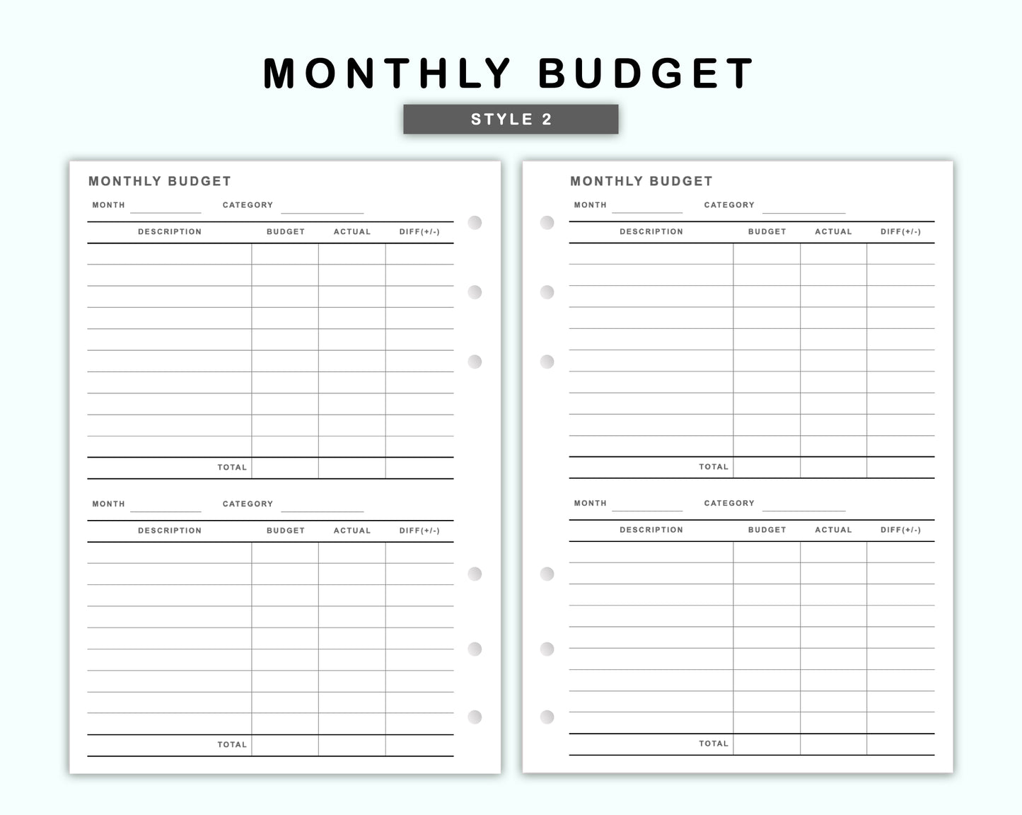 Personal Wide Inserts - Monthly Budget