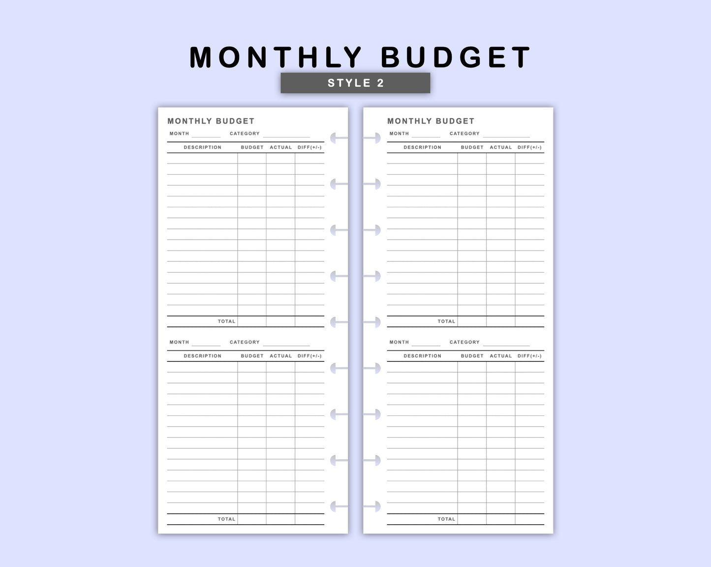 Skinny Classic HP Inserts - Monthly Budget