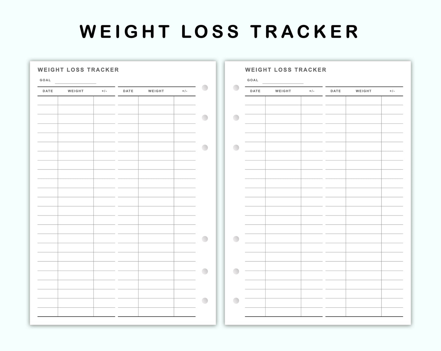 Personal Wide Inserts - Weight Loss Tracker