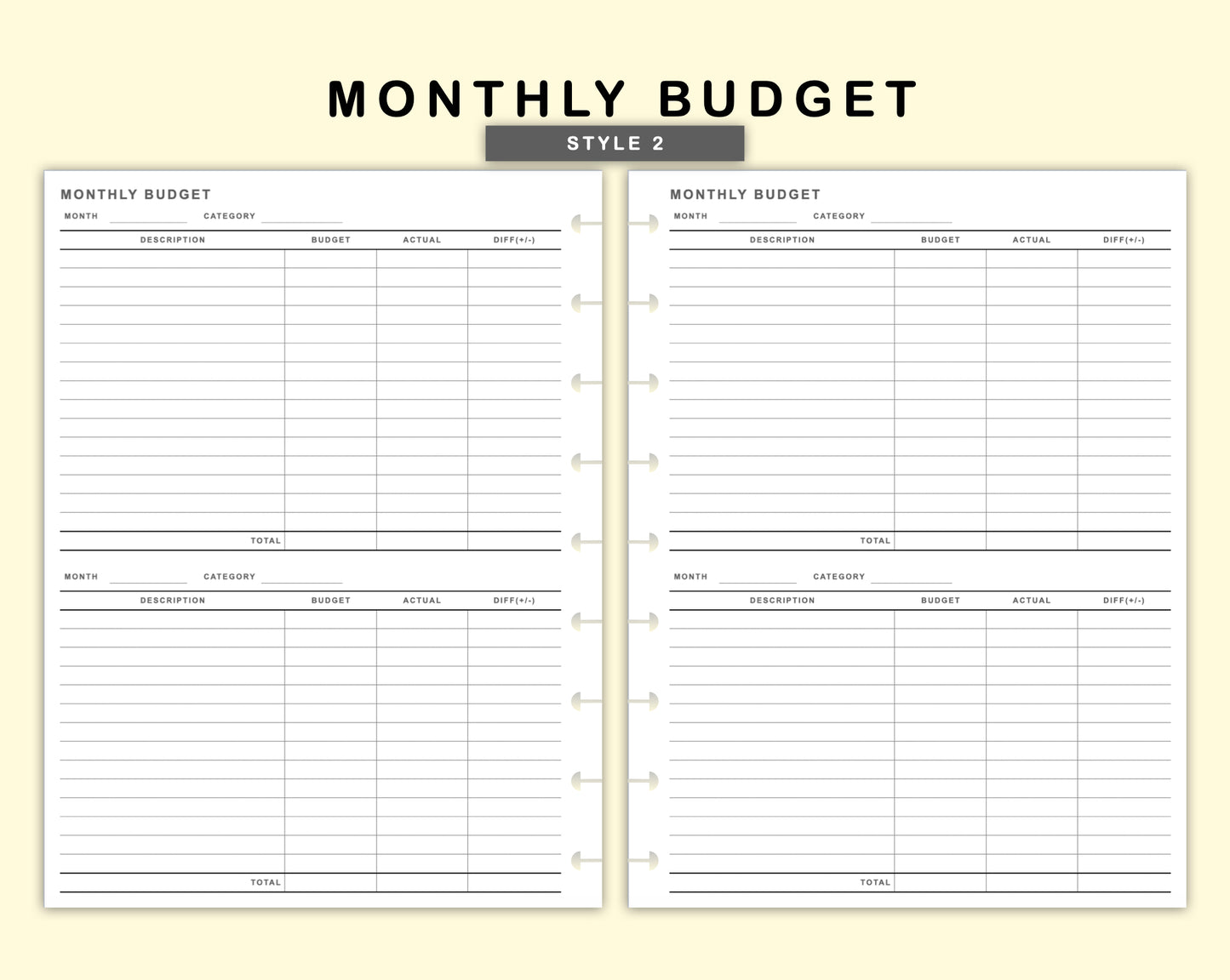 Classic HP Inserts - Monthly Budget