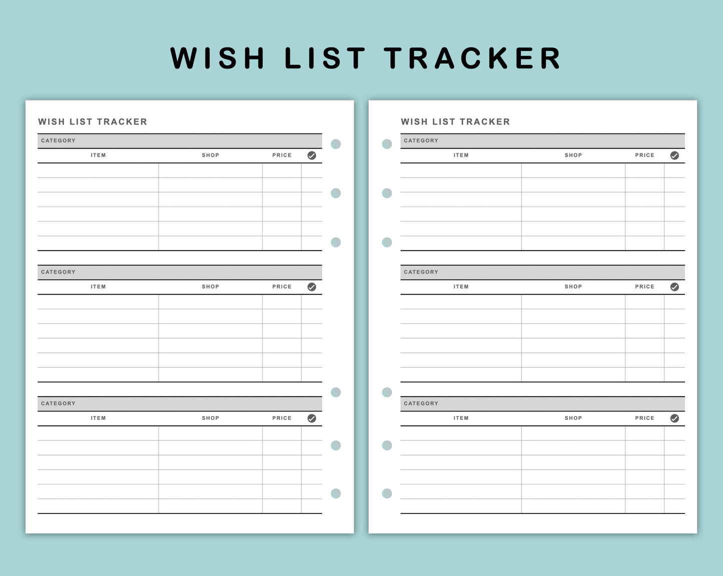 B6 Wide Inserts - Wish List Tracker by Category