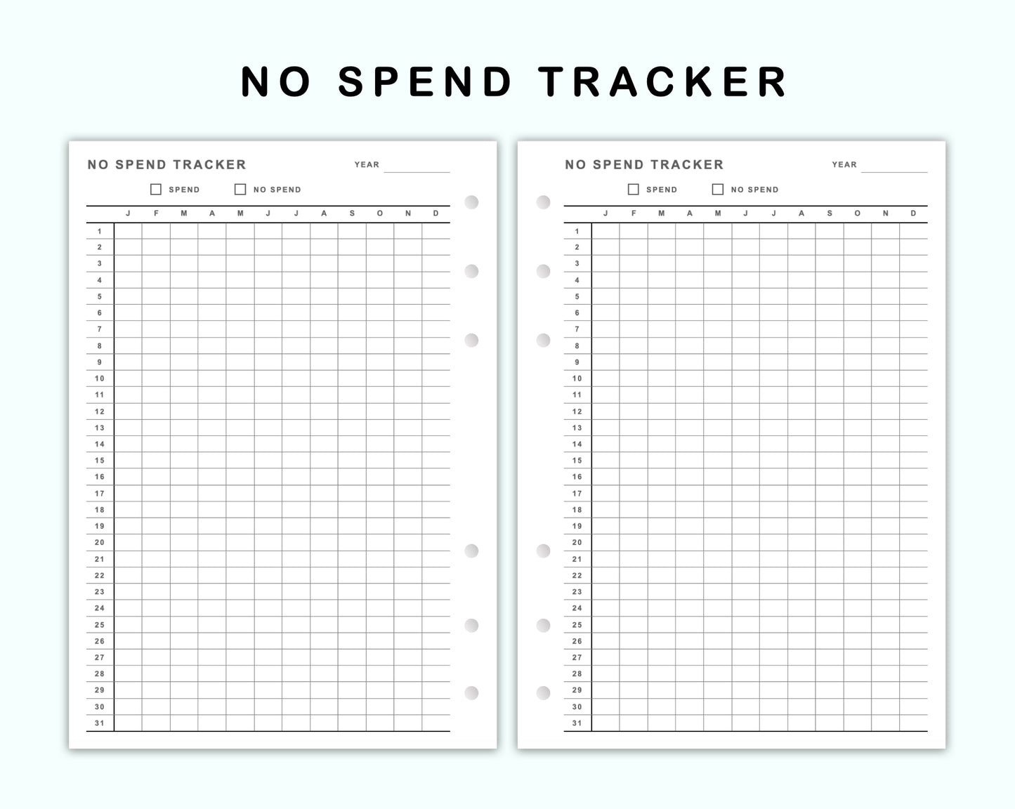 Personal Wide Inserts - No Spend Tracker