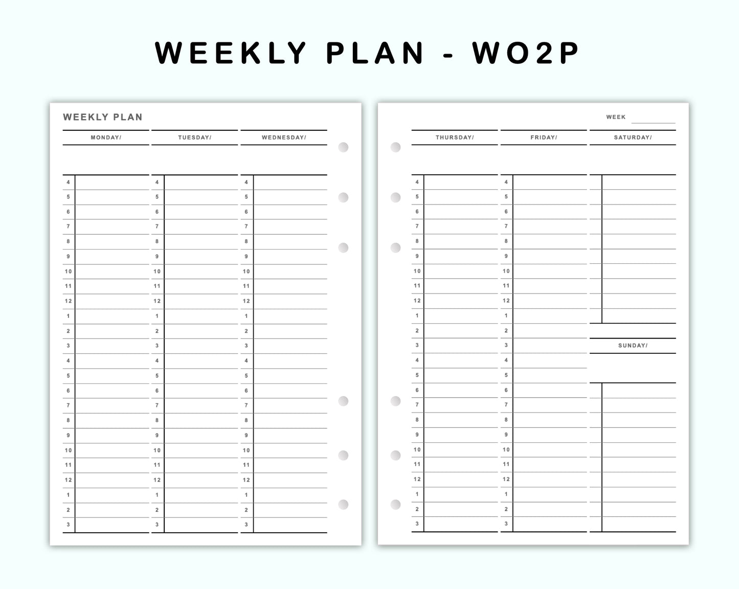 Personal Wide Inserts - Weekly Plan - Vertical