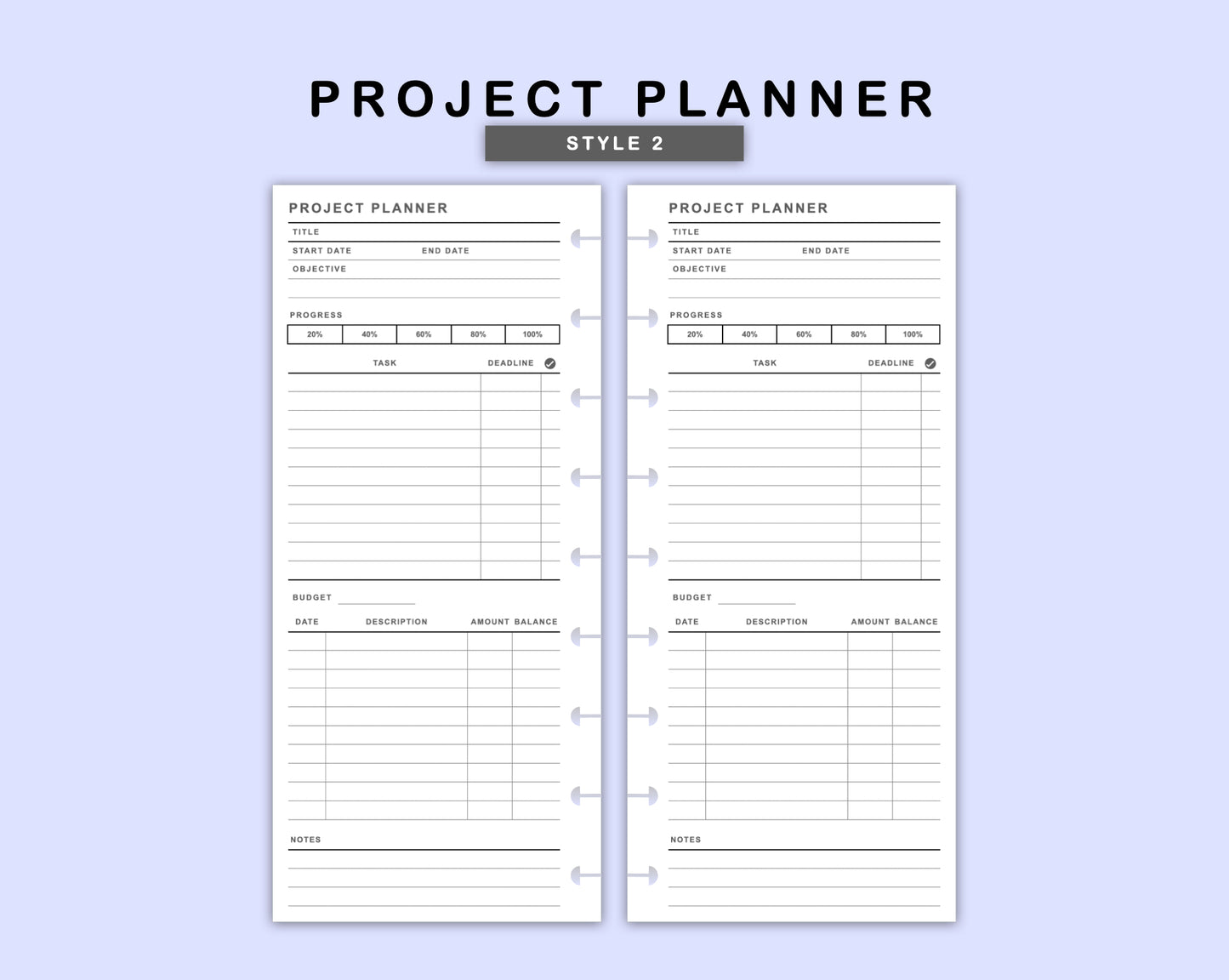 Skinny Classic HP Inserts - Project Planner