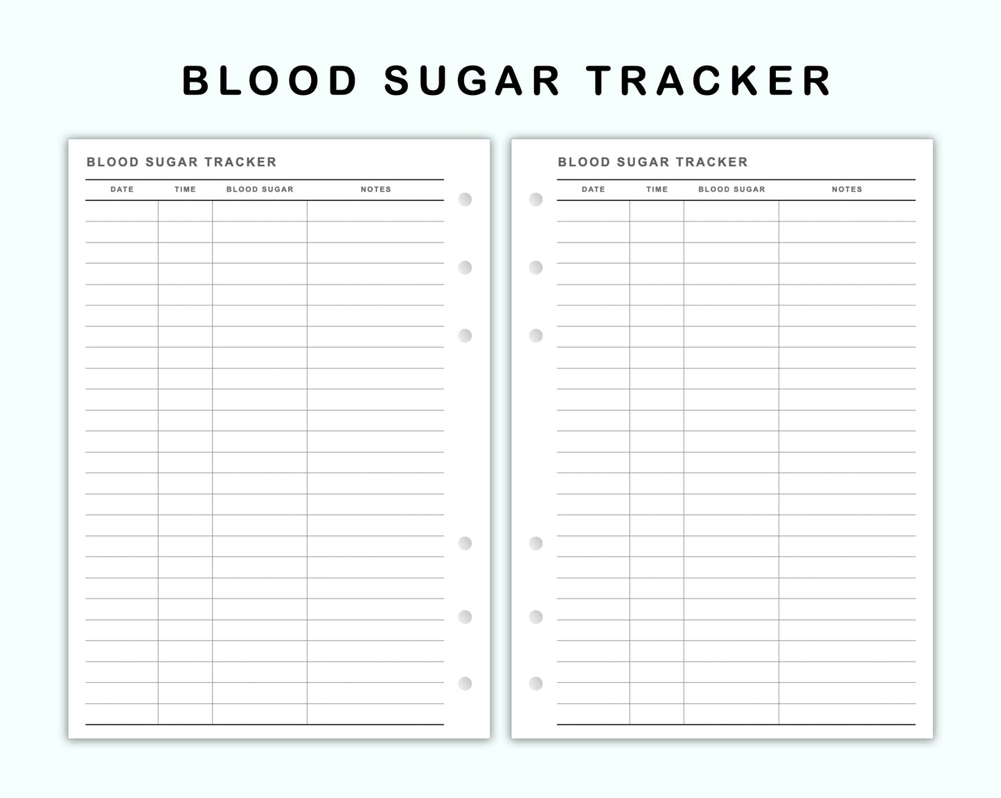 Personal Wide Inserts - Blood Sugar Tracker