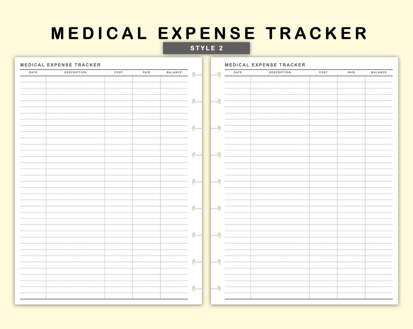 Classic HP Inserts - Medical Expense Tracker