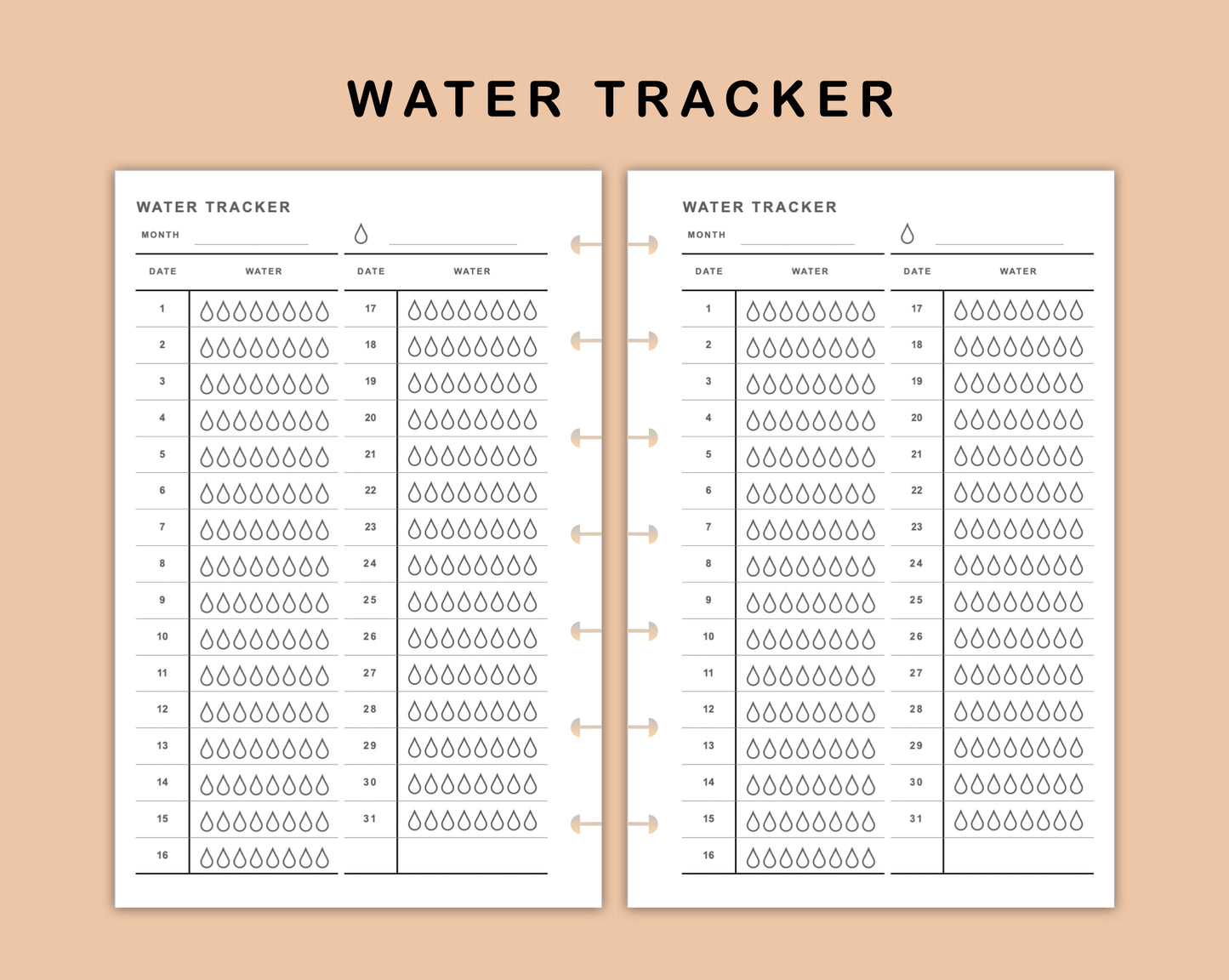 Mini Happy Planner Inserts - Water Tracker