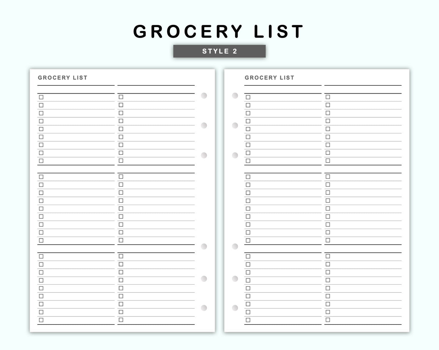 Personal Wide Inserts - Grocery List