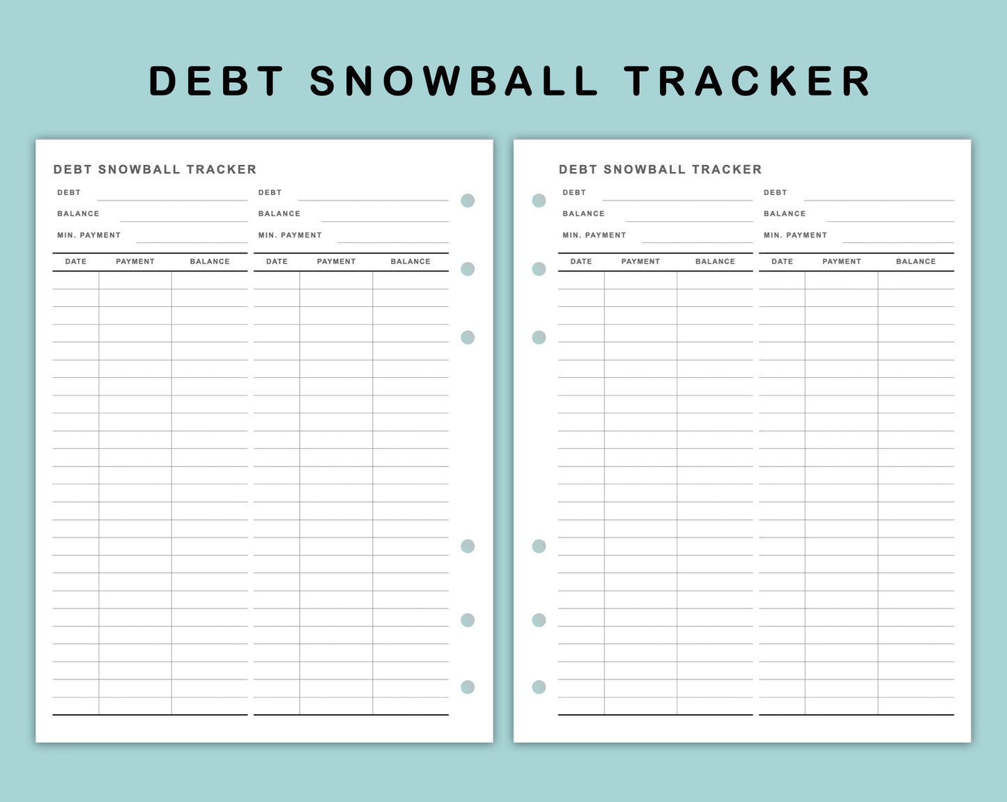 B6 Wide Inserts - Debt Snowball Tracker