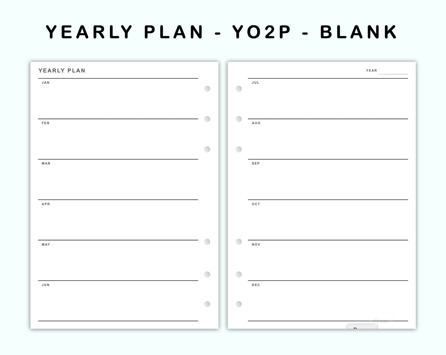 Personal Wide Inserts - Yearly Plan - YO2P - Blank