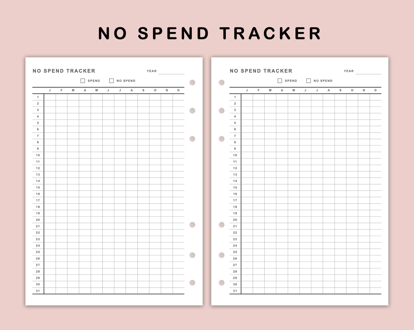 B6 Inserts - No Spend Tracker