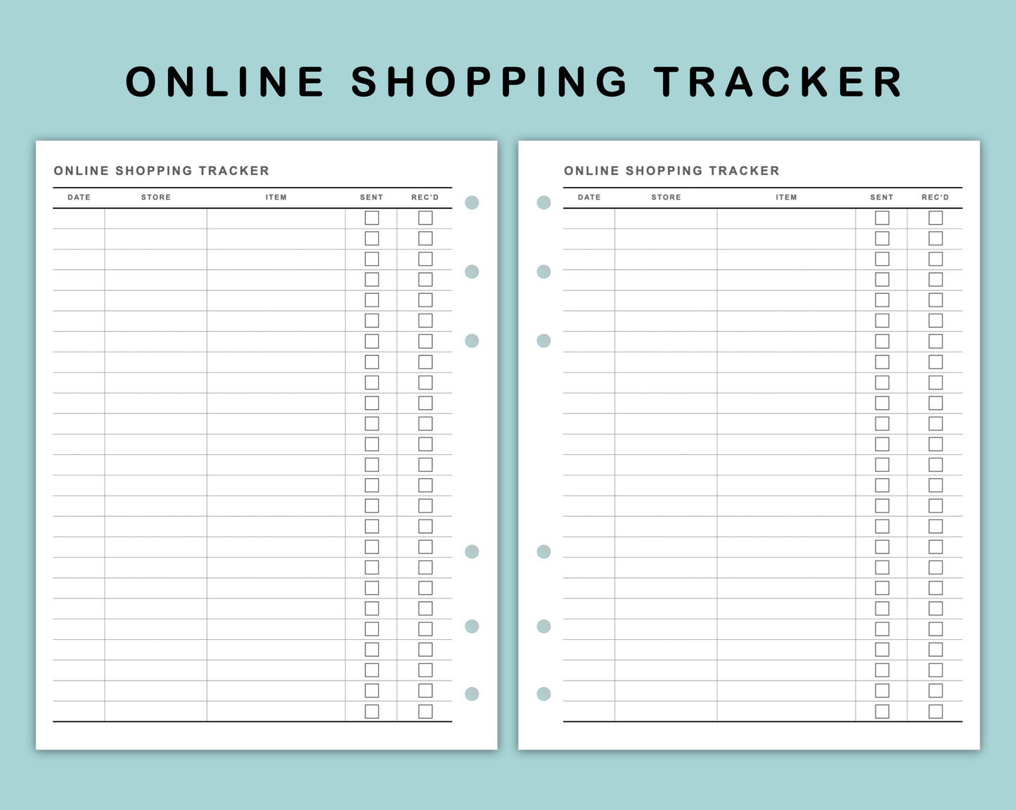 B6 Wide Inserts - Online Shopping Tracker