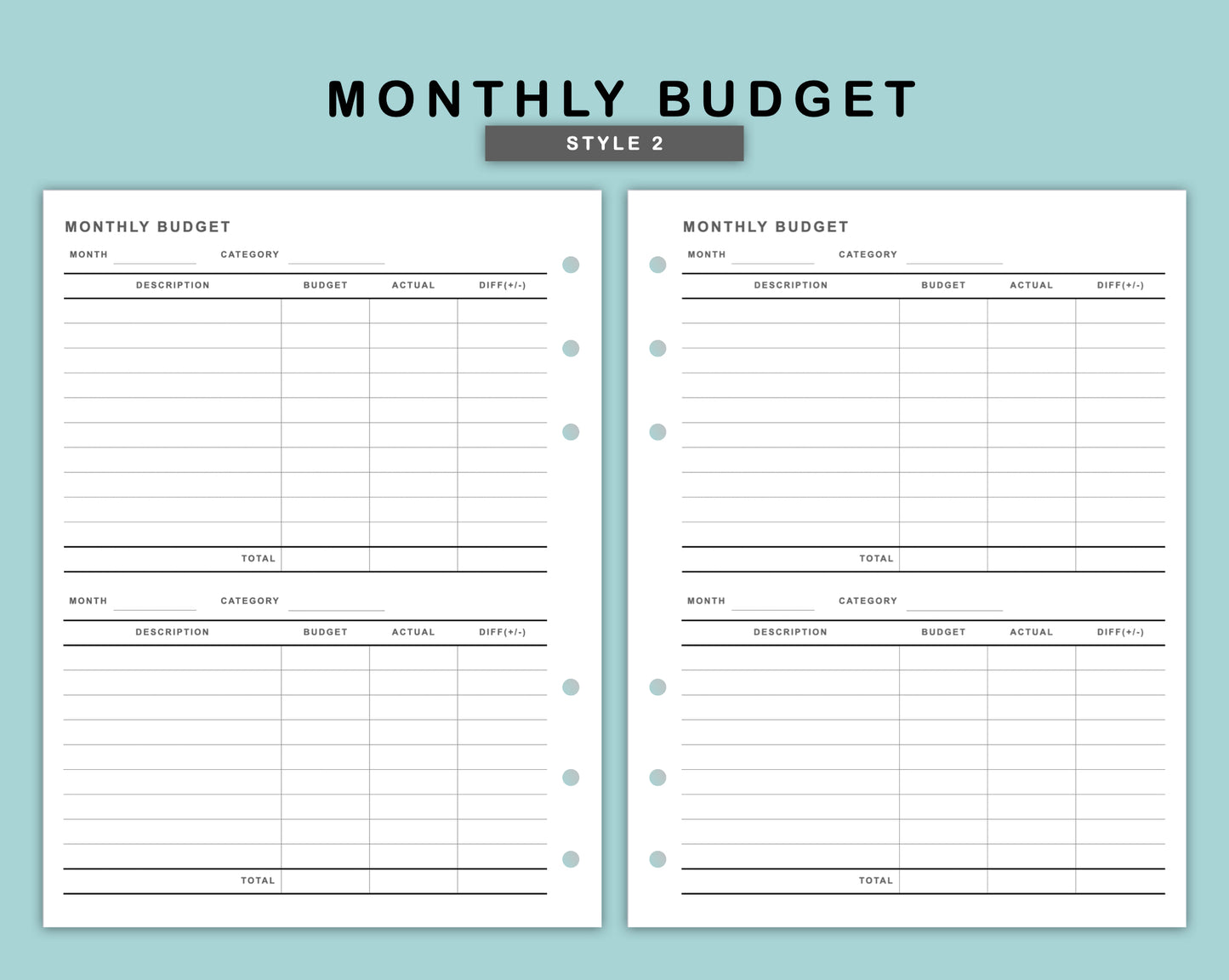 B6 Wide Inserts - Monthly Budget