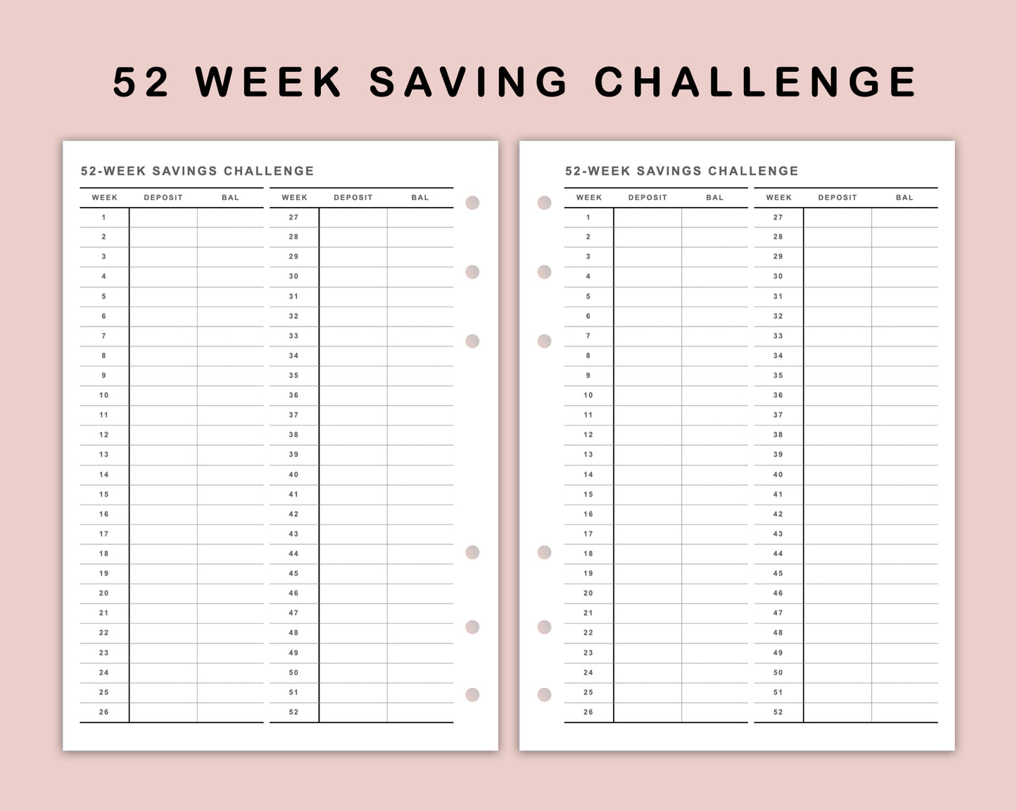B6 Inserts - 52 Week Saving Challenge