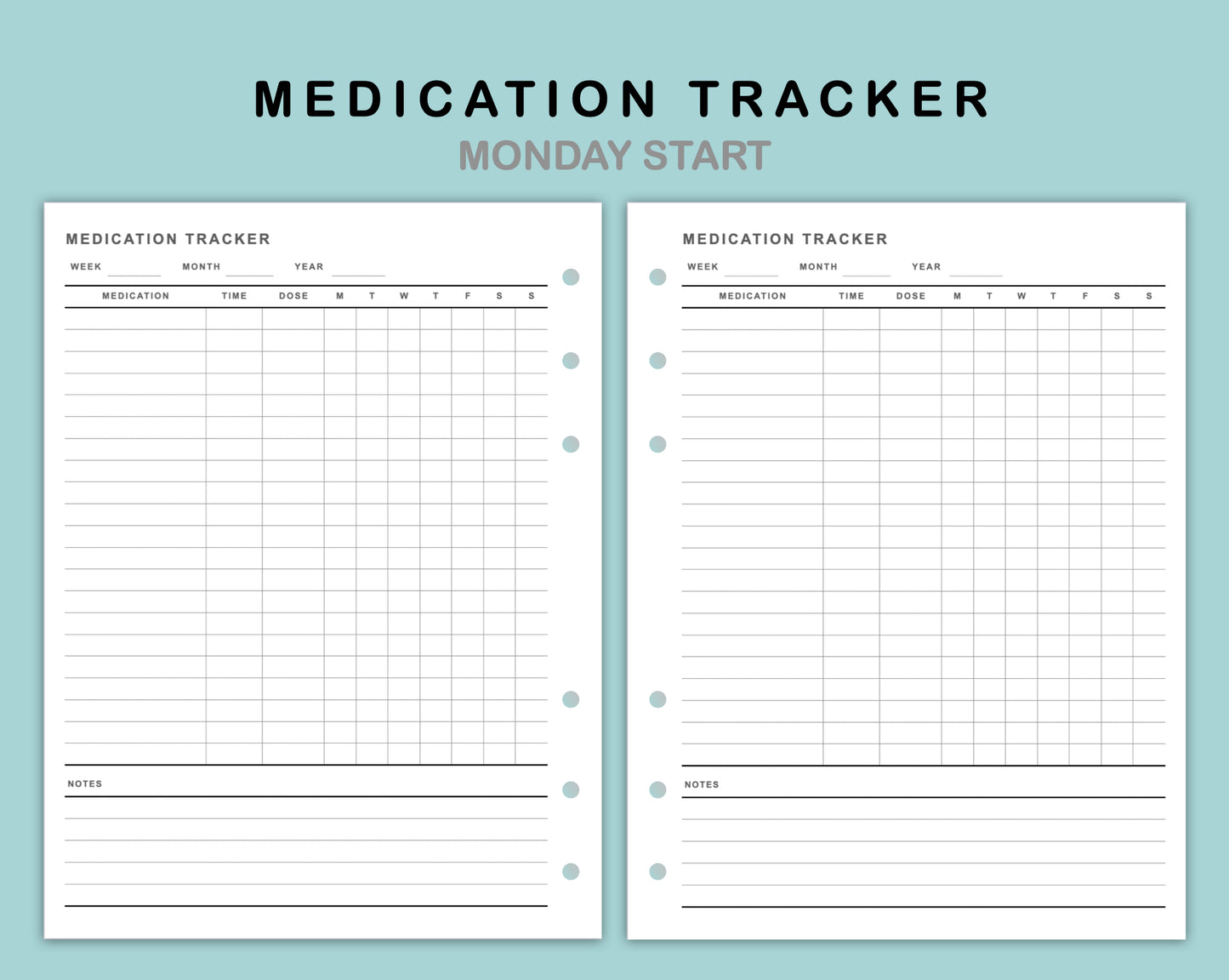 B6 Wide Inserts - Medication Tracker
