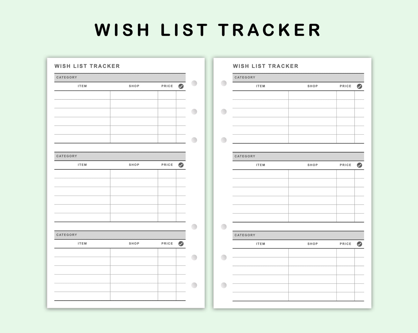 FC Compact Inserts - Wish List Tracker by Category