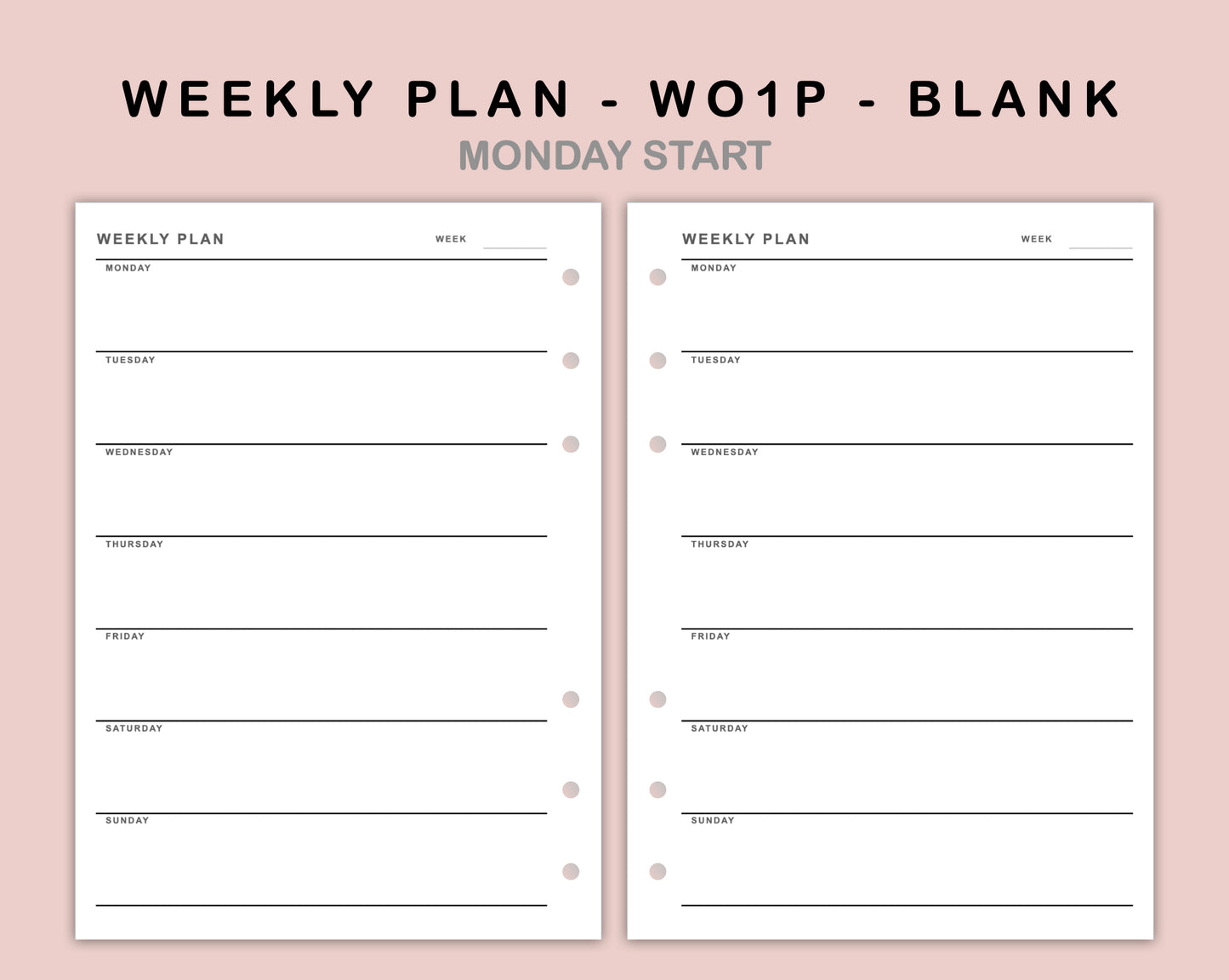 B6 Inserts - Weekly Plan - WO1P - Blank