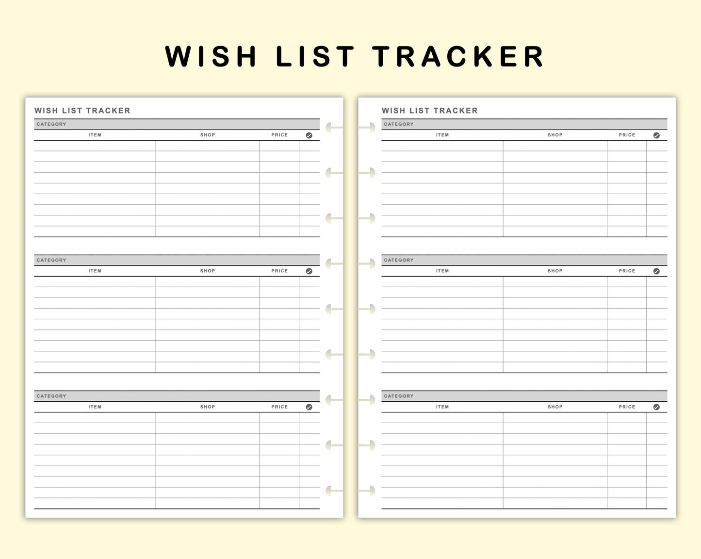 Classic HP Inserts - Wish List Tracker by Category