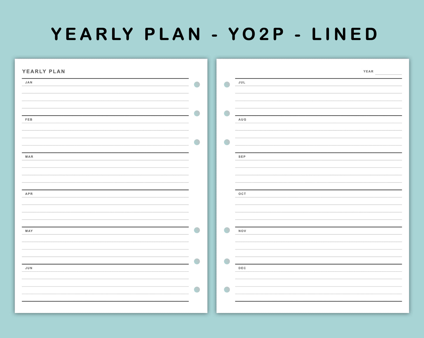 B6 Wide Inserts - Yearly Plan - YO2P - Lined