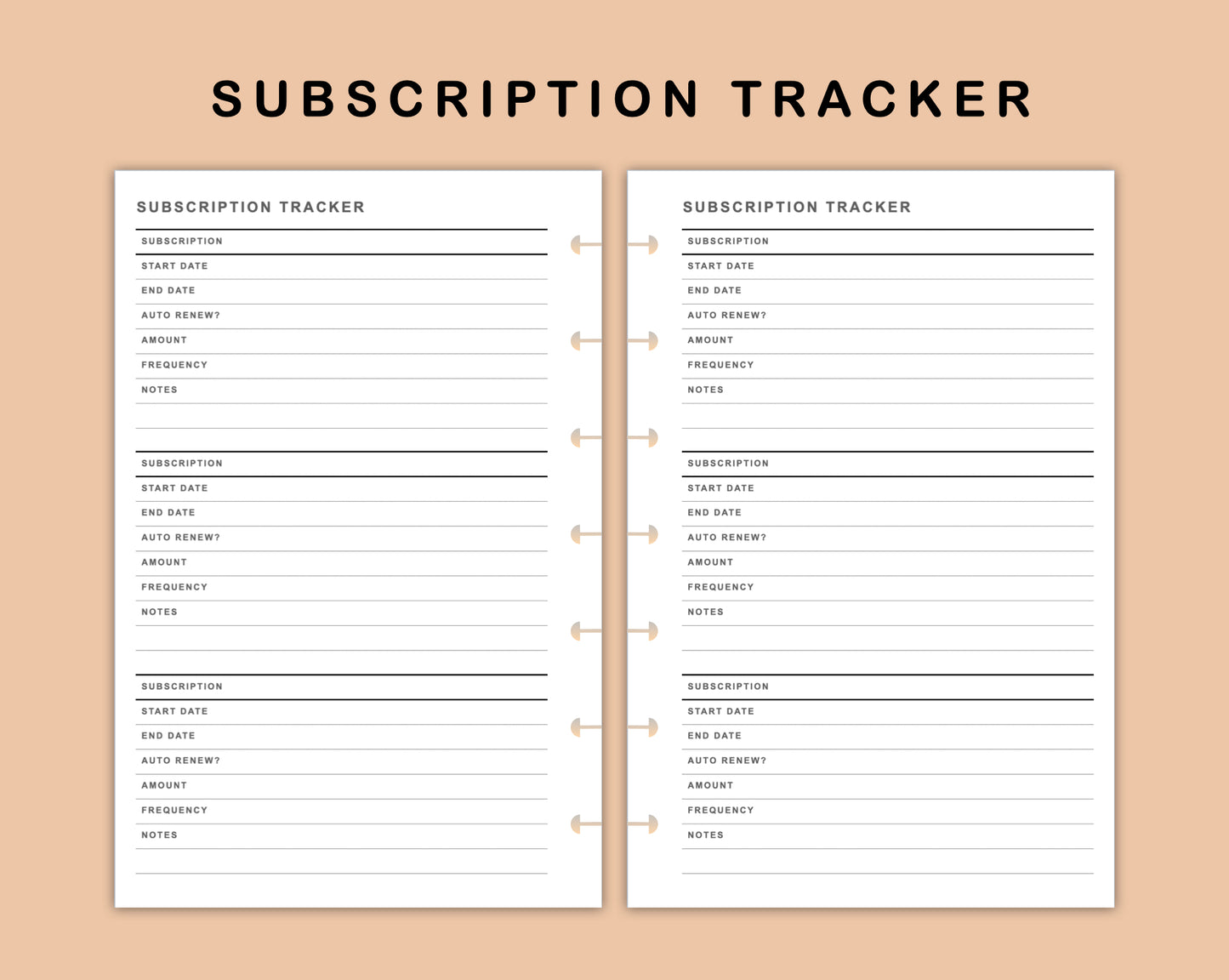 Mini Happy Planner Inserts - Subscription Tracker