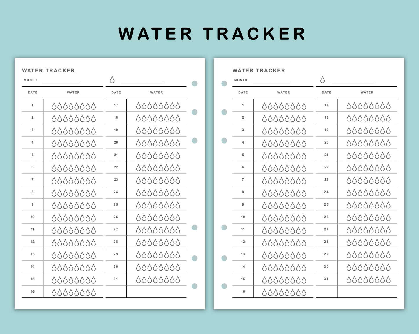 B6 Wide Inserts - Water Tracker