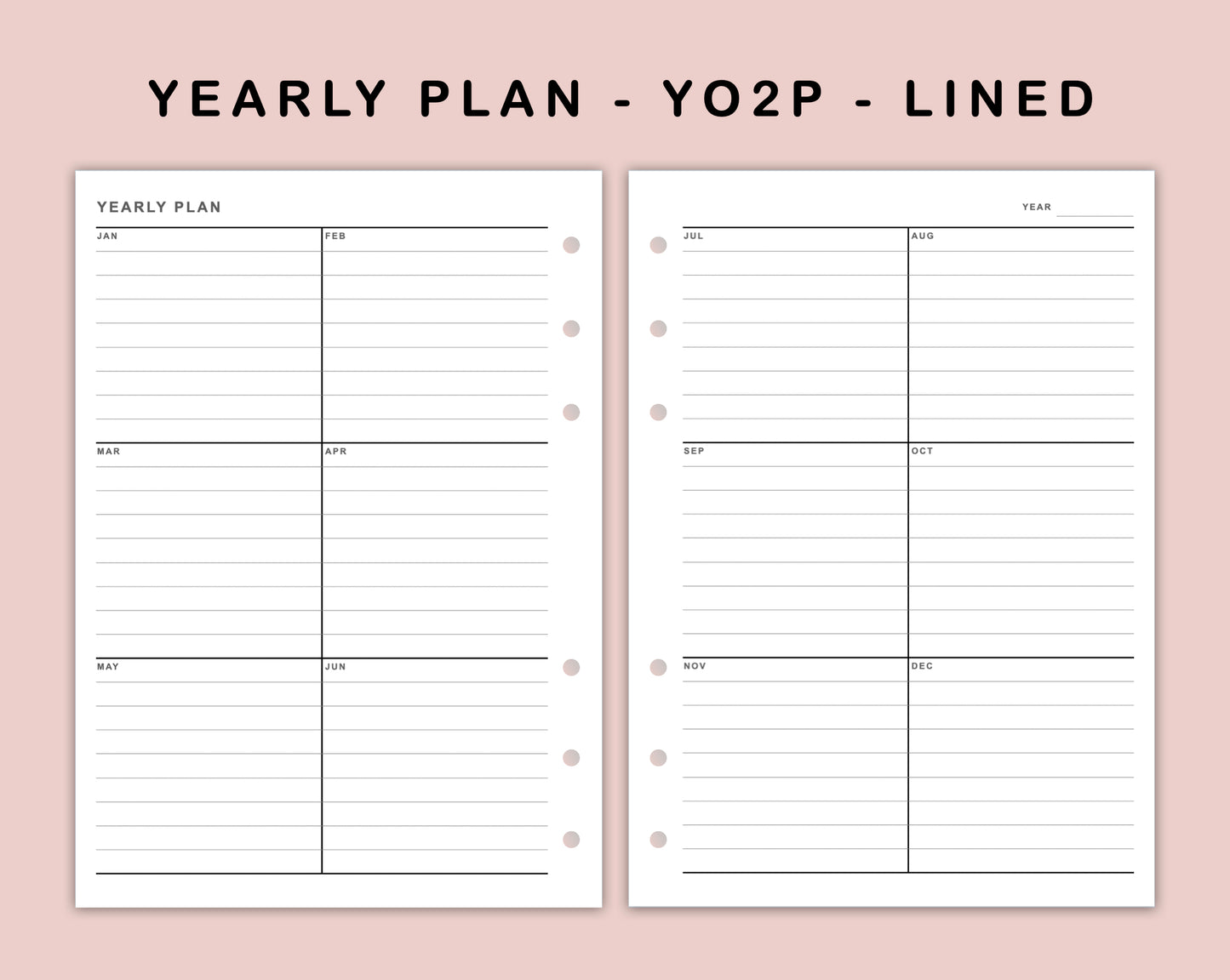 B6 Inserts - Yearly Plan - YO2P - Lined