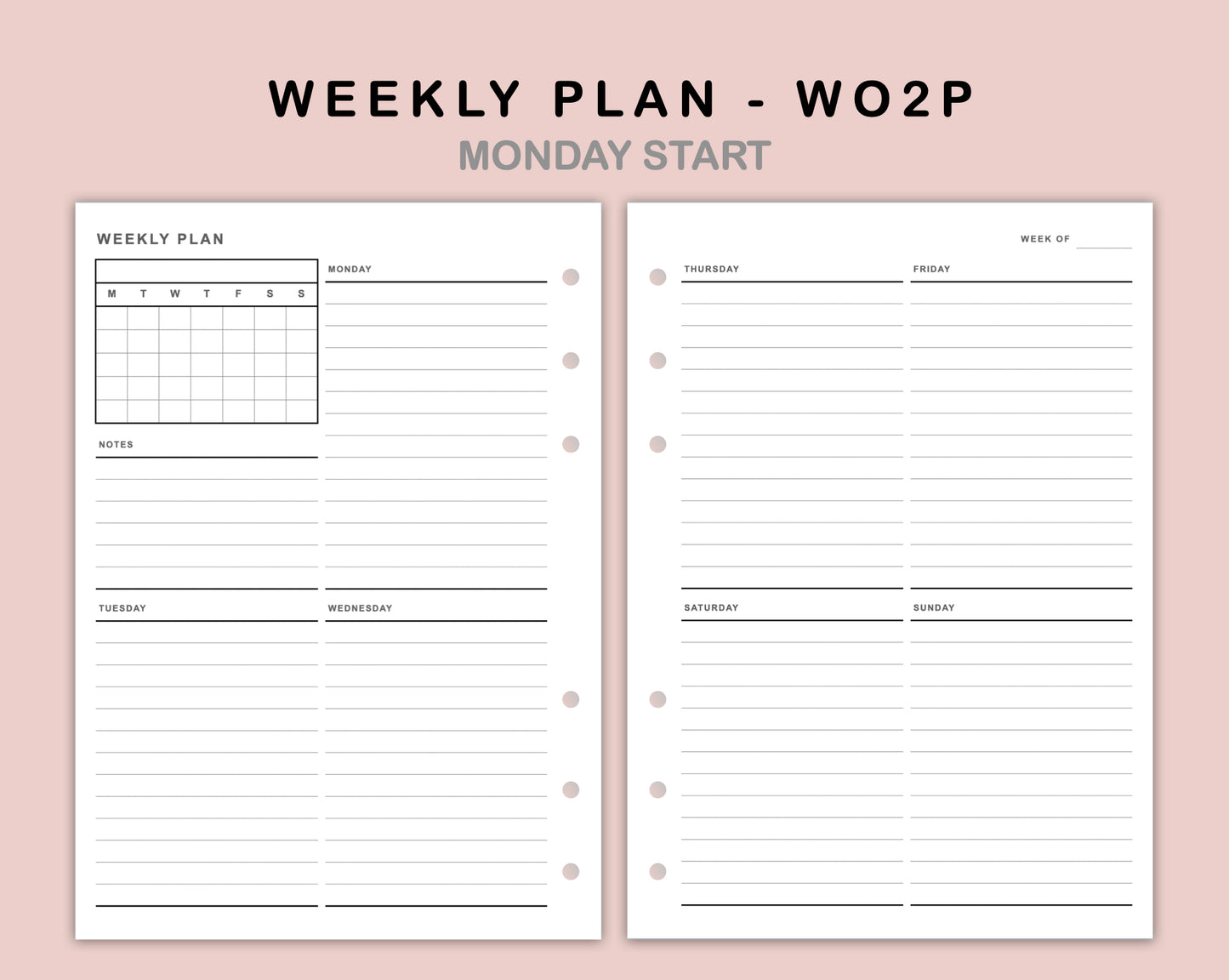 B6 Inserts - Weekly Plan - WO2P - with Calendar