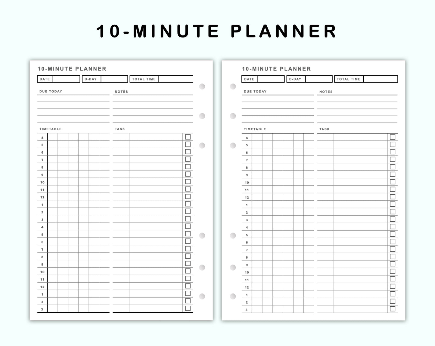 Personal Wide Inserts - 10 Minute Tracker