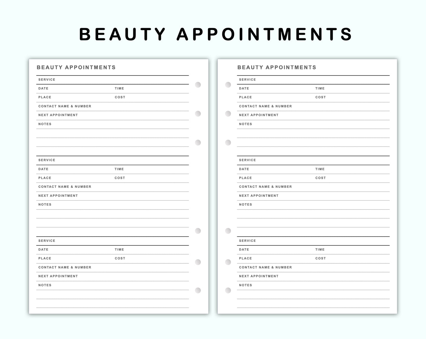 Personal Wide Inserts - Beauty Appointments