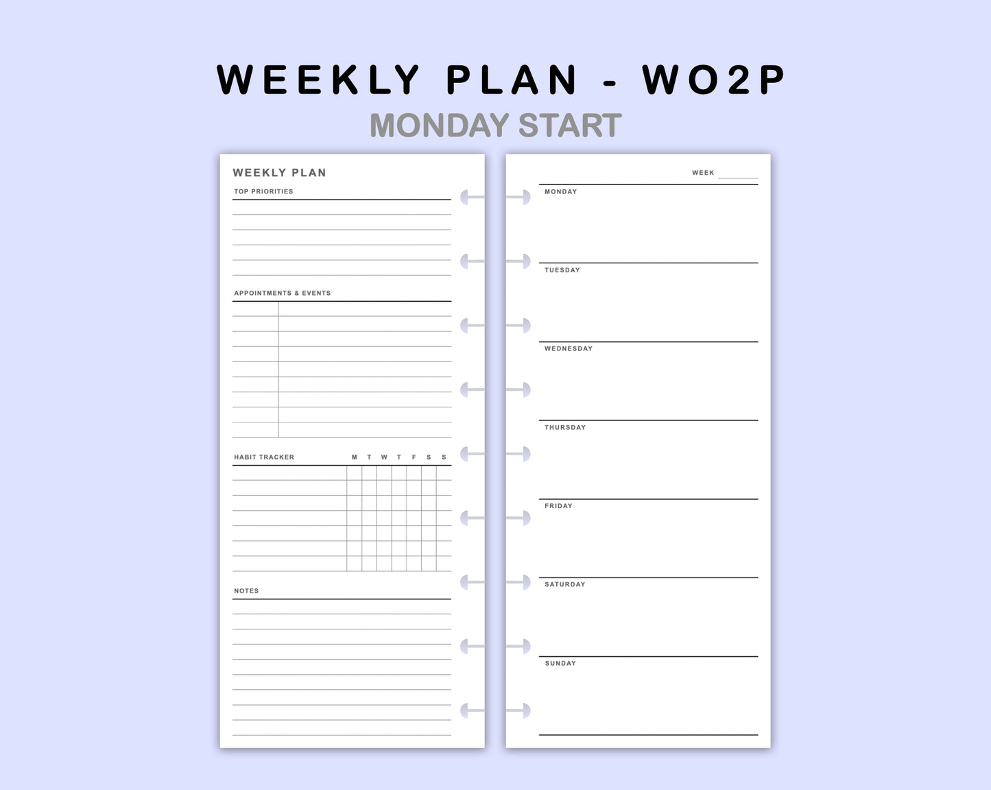 Skinny Classic HP Inserts - Weekly Plan - WO2P - with Habit Tracker