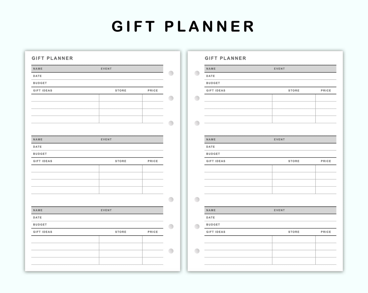 Personal Wide Inserts - Gift Planner