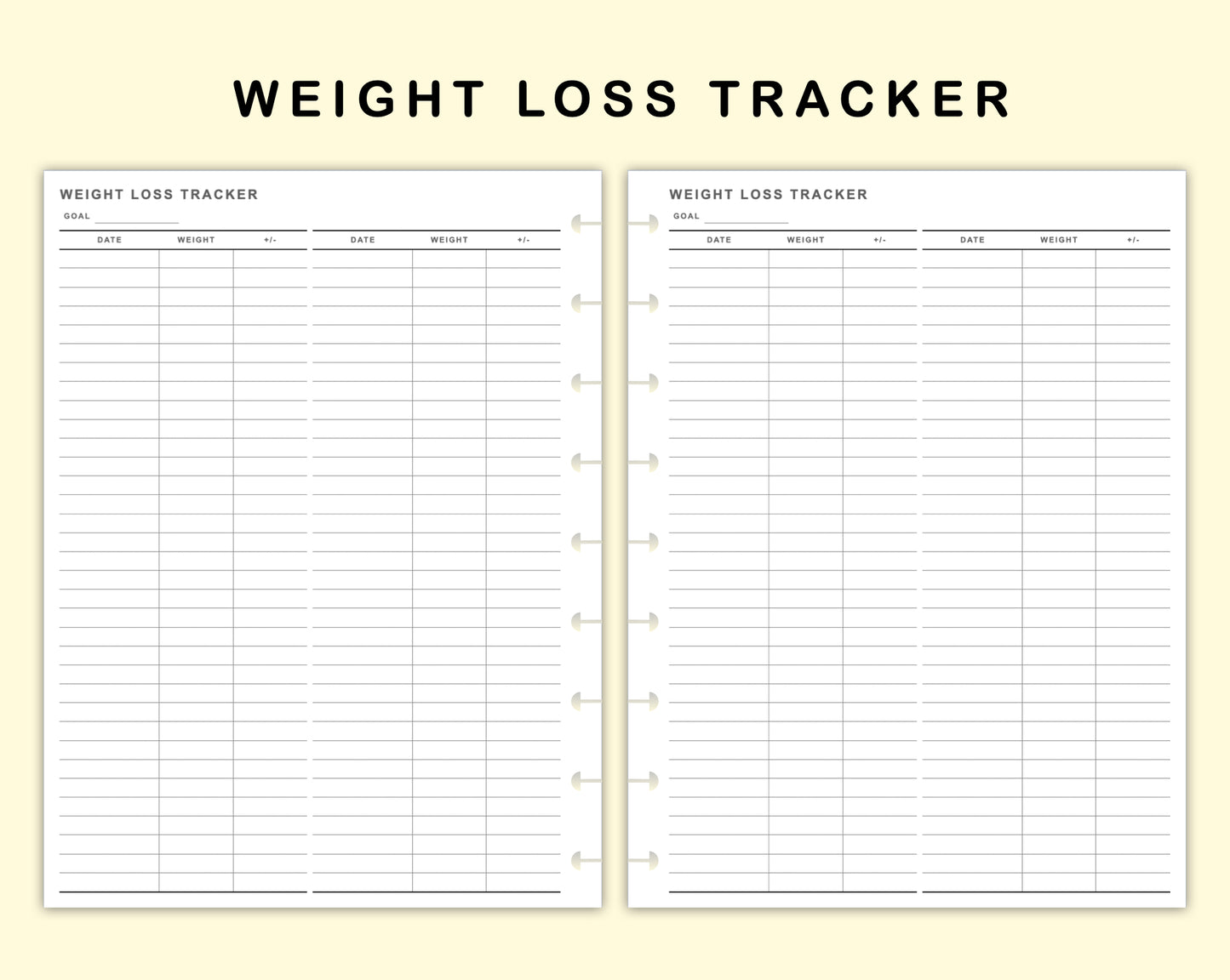 Classic HP Inserts - Weight Loss Tracker
